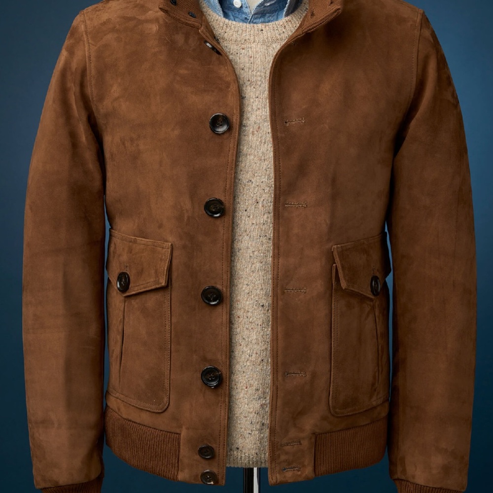 Men's Brown Suede Bomber Jacket - Timeless Casual Bomber NEW